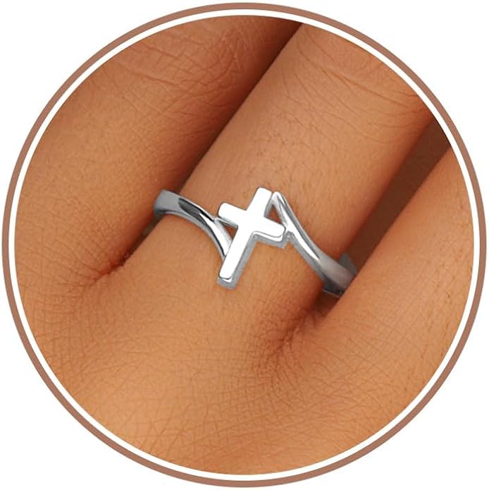 Gold Cross Statement Rings for Women 14K Gold Silver Tone Non Tarnish Cute Band High Polished Smooth Comfort Fit Size 5-10