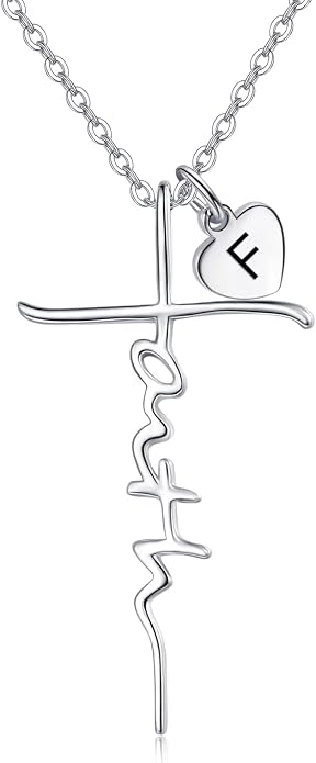 PRAYMOS Faith Cross Necklace for Women 925 Sterling Silver Pendant Necklace With Birthstone Initial Christian Religious Confirmation Baptism Mothers Day Gifts