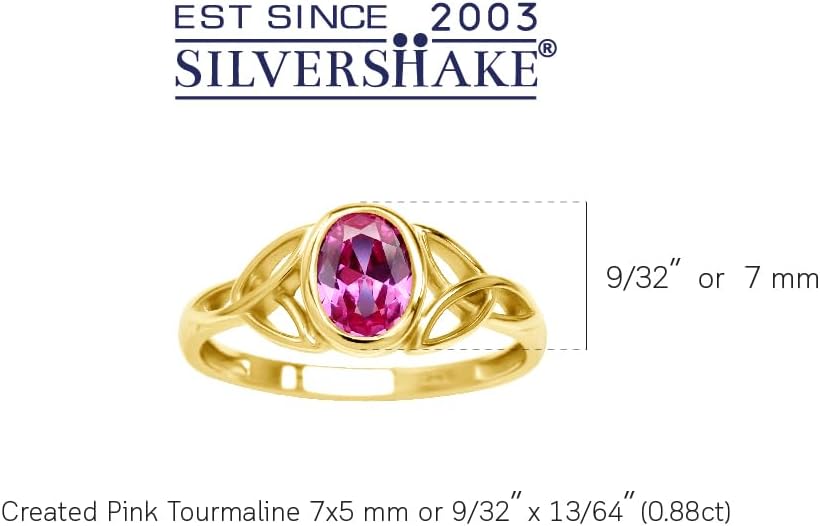 Silvershake 7x5MM Oval Shape Birthstone Gemstone White Gold Plated or 18K Yellow Gold Plated 925 Sterling Silver Triquetra Trinity Celtic Knot Solitaire Ring Jewelry for Women