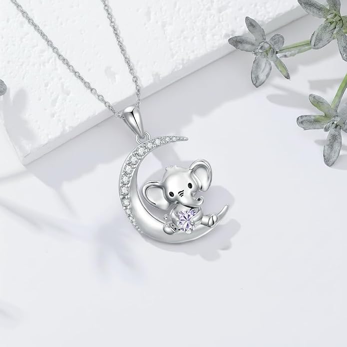 PROESS Animal Birthstone Necklace 925 Sterling Silver Otter/Axolotl/Hippo/Elephant/Dachshund/Monkey/Red Panda Pendant Necklace Animal Birthstone Jewelry Gifts for Women