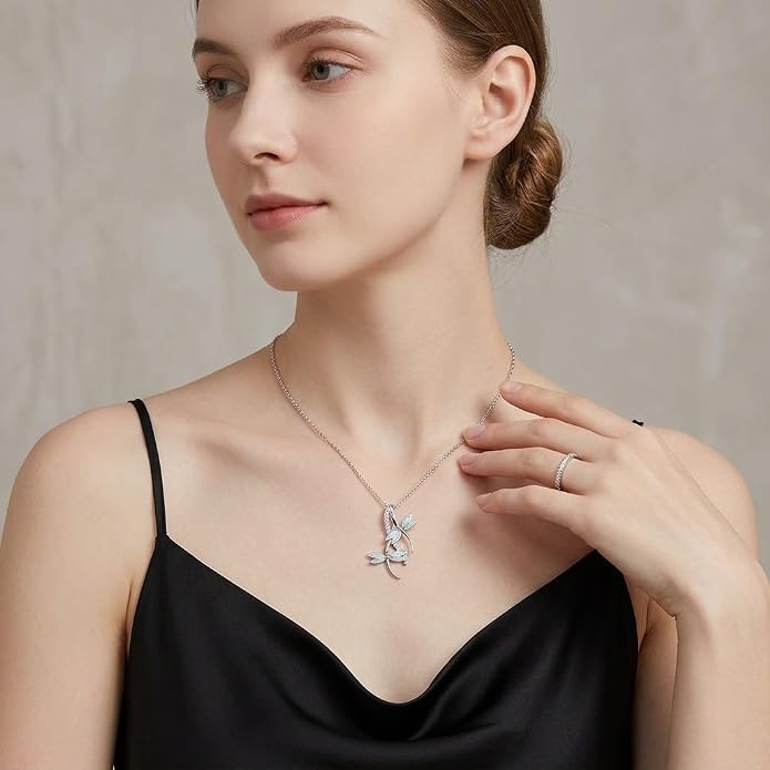 PRAYMOS Dragonfly Gifts 925 Sterling Silver Dragonfly Necklace for Women Dreamy Dragon fly Pendant Dragonflies Jewelry Birthday Gift 18+2" Adjustable Chain