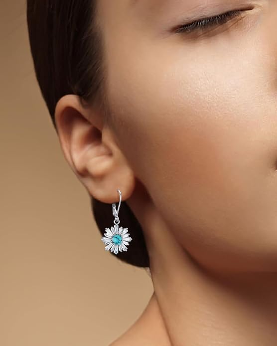 BDL Genuine Turquoise Jewelry for Women, Sterling Silver Earrings and Necklaces for Women, Leverback Dangle Drop Earrings Jewelry