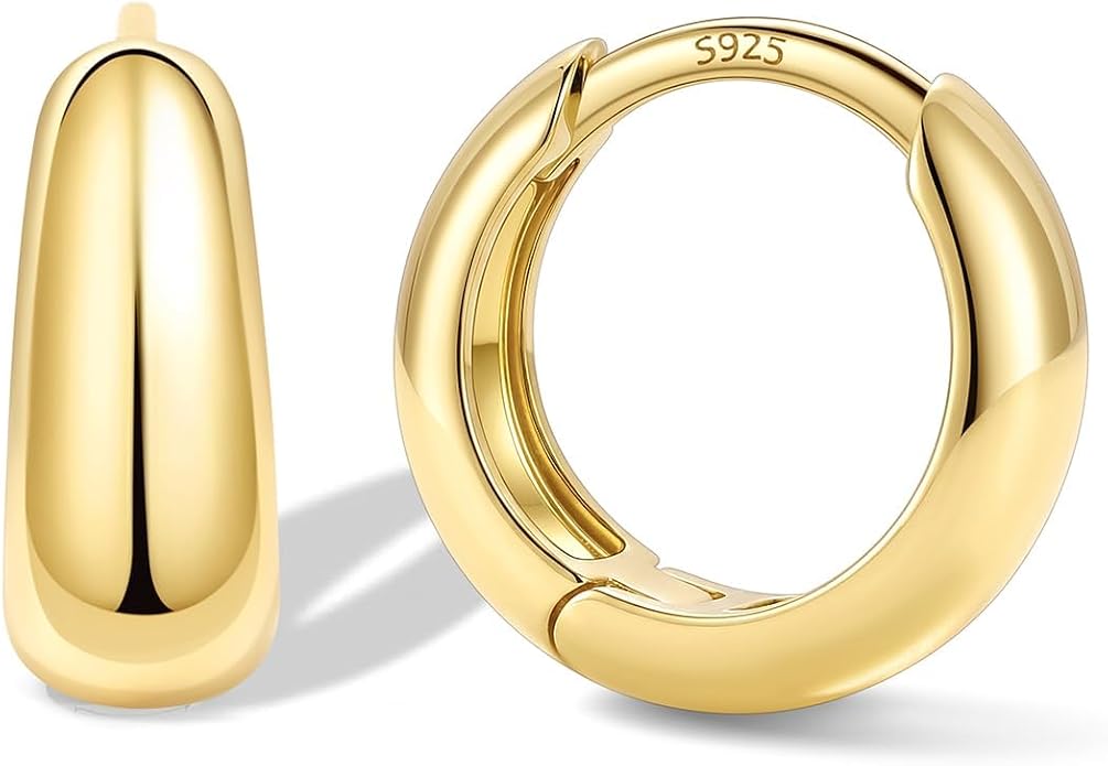 Bestyle Gold Huggies Earrings for Women Hypoallergenic 925 Sterling Silver Post Huggie Hoop Earrings Thick Lightweight Small Hoop Earrings 8/10/12/14mm