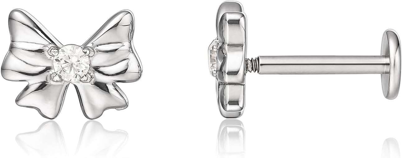 Limerencia 2Pcs 18g Titanium Internally Threaded Tragus Piercing Jewelry Nose Studs Flat Back Earrings Labret, Lip, Helix, Cartilage, Conch, Medusa Piercing for Women Men Sensitive Ears