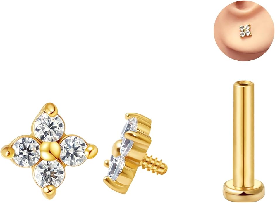 FANSING CZ Flower Internally Threaded Flat Back Earring Labret Stud for Cartilage Tragus Helix Conch