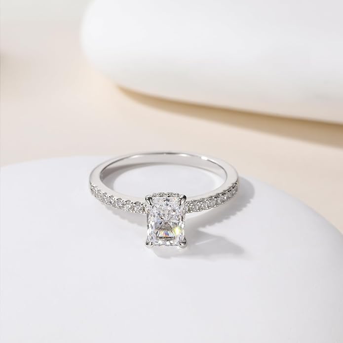 EAMTI 1/2/3/4CT 925 Sterling Silver Engagement Rings Radiant Cut Solitaire Cubic Zirconia CZ Wedding Promise Rings for Her Wedding Bands for Women Size 3-11