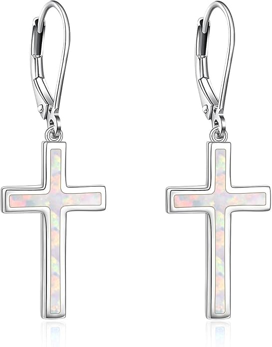 ONEFINITY Cross Earrings 925 Sterling Silver Leverback Cross Dangle Drop Earring Cross Religion Jewelry for Women Men