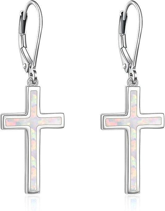 ONEFINITY Cross Earrings 925 Sterling Silver Leverback Cross Dangle Drop Earring Cross Religion Jewelry for Women Men