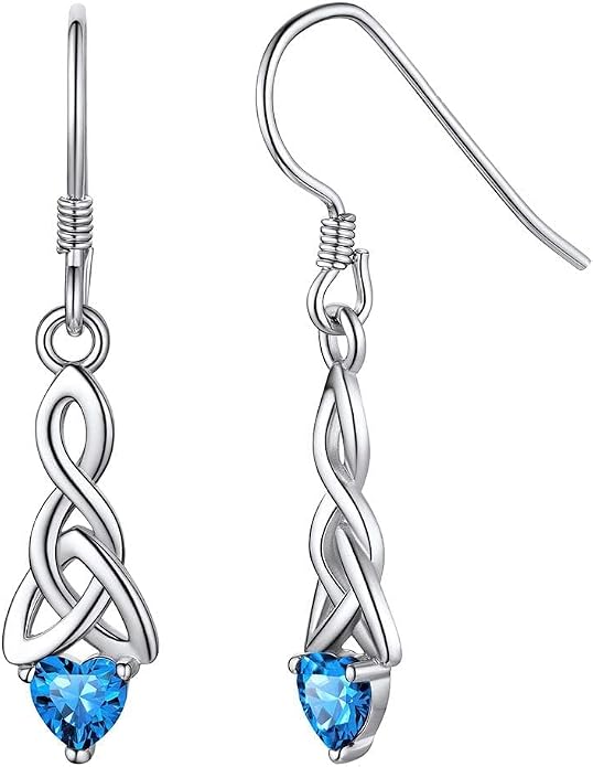 ChicSilver Sparkling Heart Birthstone 925 Sterling Silver Celtic Knot Dangle Hook Earrings (with Gift Box)