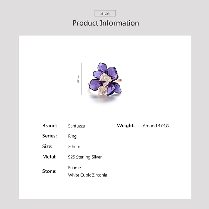 Santuzza 925 Sterling Silver Enamel Flower Statement Ring for Women