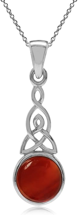 Silvershake 8MM Round Shape Gemstone White Gold Plated or Yellow Gold Plated 925 Sterling Silver Triquetra Celtic Knot Pendant or Pendant with 18 Inches Chain Necklace Jewelry for Women