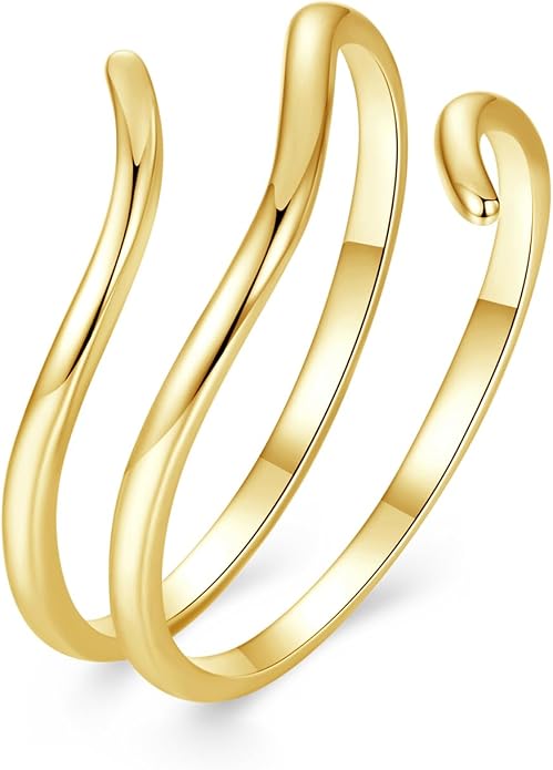 MUNDELL 925 Sterling Silver Simple Multi-layer Leaf Adjustable Ring Green Lucky Leaves Statement Ring for Women Promise Ring Fine Jewelry