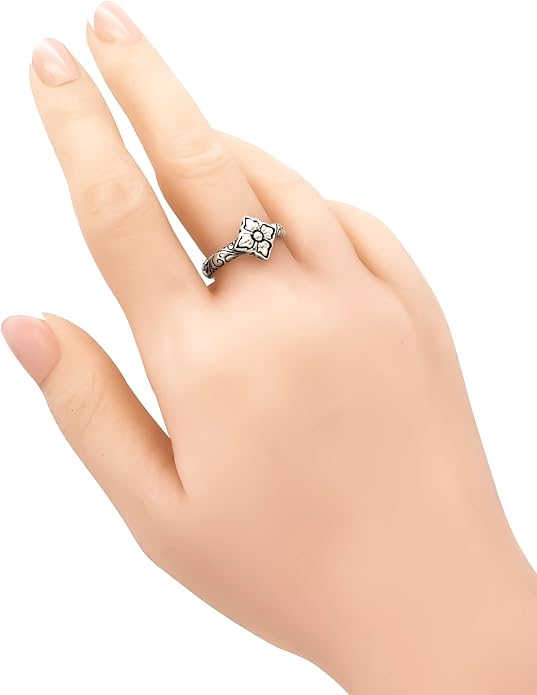 DEVATA Gold or Rhodium Plated Sterling Silver 925 – Eternity, Band Ring for Women – Heart, Knot, Clover, Infinity, Mariner, Cable, Curb, Cuban, Figaro, Daisy, Rope, Ribbed, Dome