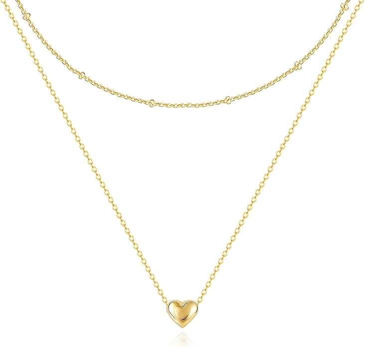Zeffy Dainty Gold Heart Necklace for Women Trendy 14K Gold/Silver Plate Cute Heart Pendant Choker Necklaces Gold Love Heart Chain Necklace for Women Dainty Gold Jewelry Gifts for Women