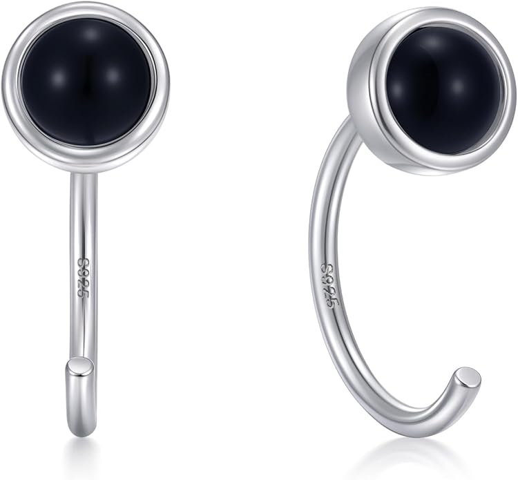 CHIC & ARTSY 925 Sterling Silver Half Hoop Earrings for Women, Dainty Huggie Hoops with Synthetic Opal, Moonstone, CZ & Gemstones, Lightweight Comfort Fit Everyday Elegant Jewelry