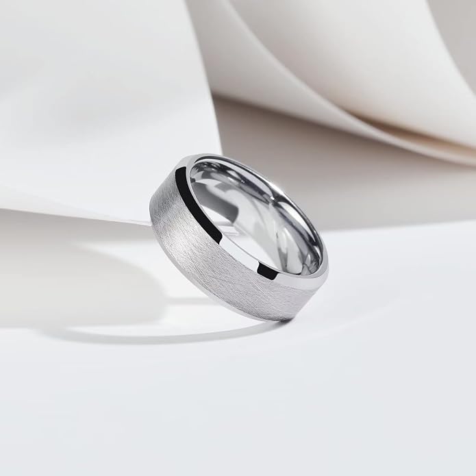 King Will Classic Tungsten Carbide Ring Brushed Two Grooved Center Hammered Design Mens Wedding Band for Men