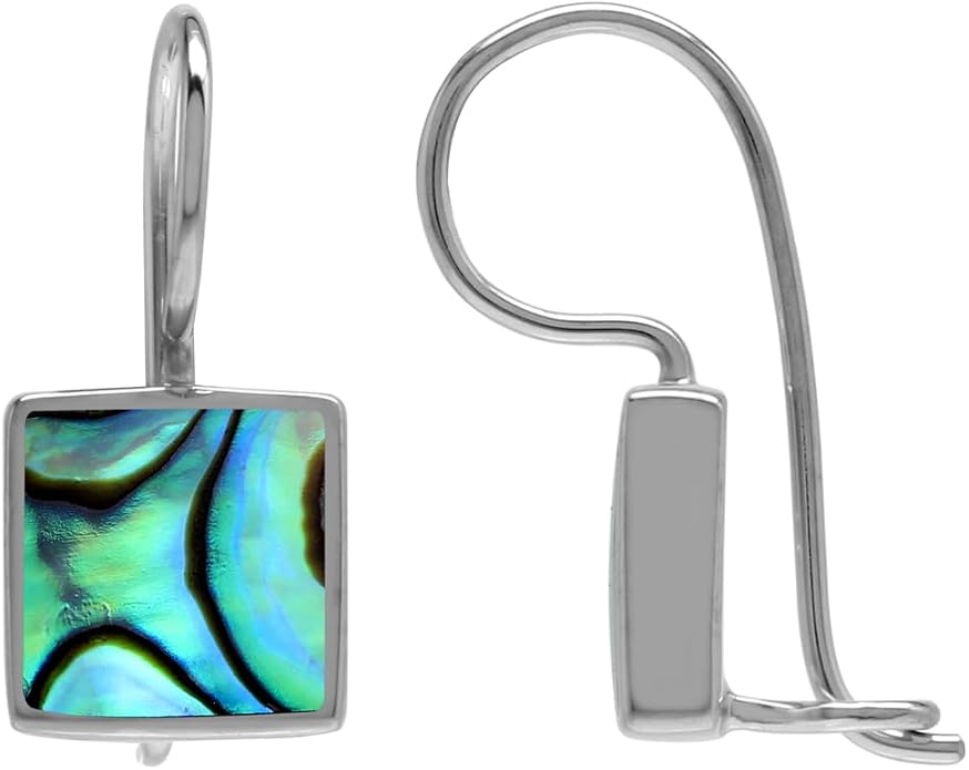 Silvershake 9MM Square Shape Stone Inlay White Gold Plated or 18K Gold Plated 925 Sterling Silver Basic Hook Closure Earrings Jewelry for Women