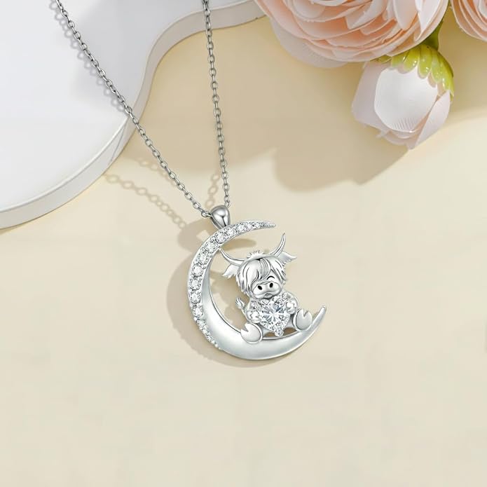 PROESS Animal Birthstone Necklace 925 Sterling Silver Otter/Axolotl/Hippo/Elephant/Dachshund/Monkey/Red Panda Pendant Necklace Animal Birthstone Jewelry Gifts for Women