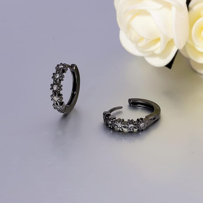 CiNily Small Hoop Earrings for Women Girls Flower Cubic Zirconia Huggie Earrings Hypoallergenic 14K Yellow Gold Plated Cartilage Earrings