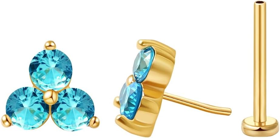 FANSING Cartilage Earring Tragus Stud Trio CZ Stone Flat Back Earring for Helix Conch Threadless Push Pin Labret Stud