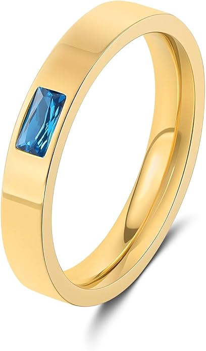 Birthstone Rings for Women 14K Gold Plated Stackable Band Non Tarnish Gold Rings Hypoallergenic Anniversary Mother's Day Christmas Gift for Her