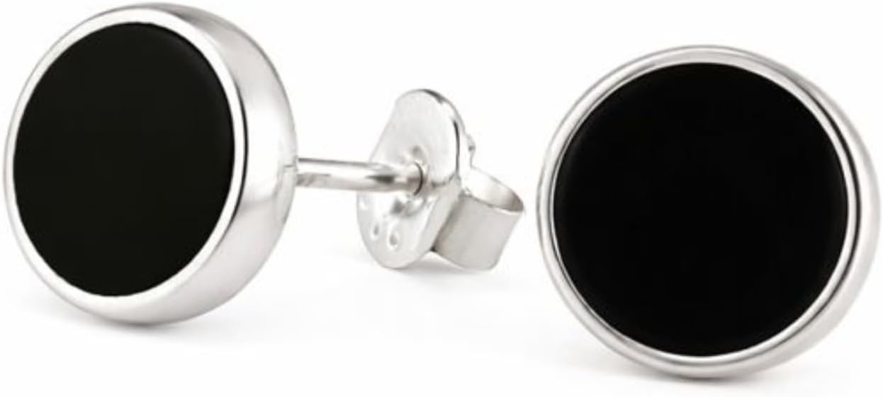 Sterling Silver 925 Black Onyx Flat Round Handmade Pendant Necklace for Women & Men - Unisex