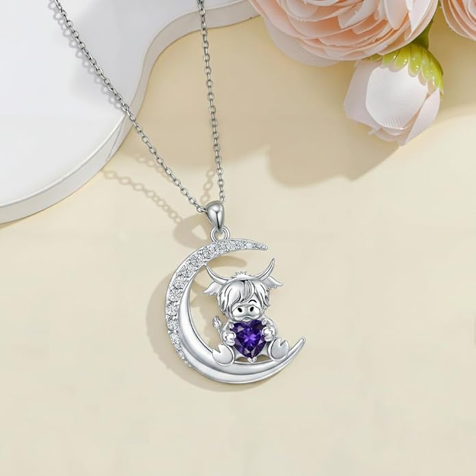 PROESS Animal Birthstone Necklace 925 Sterling Silver Otter/Axolotl/Hippo/Elephant/Dachshund/Monkey/Red Panda Pendant Necklace Animal Birthstone Jewelry Gifts for Women