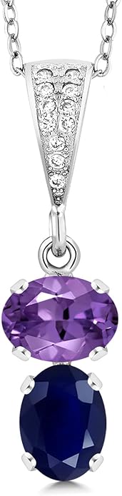 Gem Stone King 2-Stone Gemstone Birthstone Pendant Necklace for Women in 925 Sterling Silver | Oval 8x6MM | 18 Inch Silver Chain | Fine Jewelry for Her Mom Wife