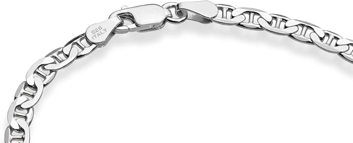 Miabella 925 Sterling Silver Italian 3mm, 4mm Solid Diamond-Cut Mariner Link Chain Anklet Ankle Bracelet for Women, Made in Italy