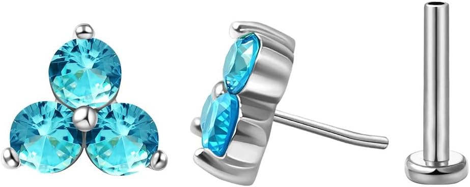 FANSING Cartilage Earring Tragus Stud Trio CZ Stone Flat Back Earring for Helix Conch Threadless Push Pin Labret Stud
