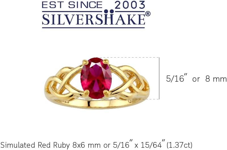 Silvershake 8X6mm Oval Shape Birthstone Gemstone Antique Finishing or Yellow Gold Plated 925 Sterling Silver Celtic Knot Weave Solitaire Ring Jewelry for Women