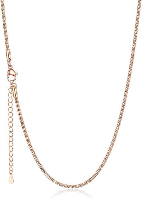U7 Snake Necklace for Women 14K Gold Plated/Silver/Rose Gold/Black Chain Necklace Hypoallergenic, Stainless Steel Tiny Snake Chain Necklace 1/1.2/1.5/2MM, 14-30" Adjustable Minimalist Gift