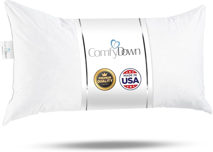 ComfyDown 16x34 Throw Pillow Insert, Down & Feather Fill, 100% Cotton Cover, Made in USA – Premium Soft Lumbar Decorative Pillow Form Sham Stuffer for Bed, Sofa & Couch