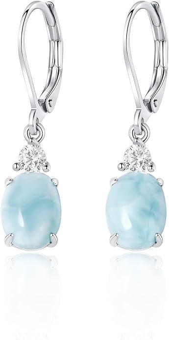 Larimar Dangle Earrings, 925 Sterling Silver Gemstone Larimar Drop Earrings for Women