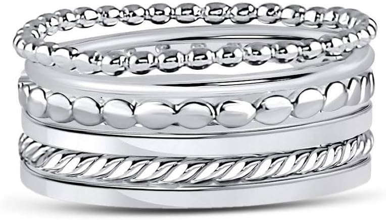 ALLYANNA 925 Sterling Silver Stackable Rings Set for Women, 6 Dainty Non Tarnish Stacking Rings, Bands For Women, Plain Bands Set, Jewelry Gifts For Her