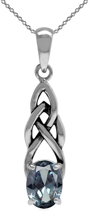 Silvershake 8X6mm Oval Shape Birthstone Gemstone Antique Finishing or Yellow Gold Plated 925 Sterling Silver Celtic Knot Weave Solitaire Pendant or Pendant with 18 Inch Chain Necklace Jewelry for Women