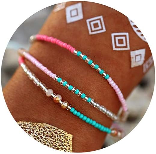SUMMER LOVE Boho Bohemian Beaded Anklet Bracelets for Women Unique Colorful Pretty Beach Anklet,Handmade