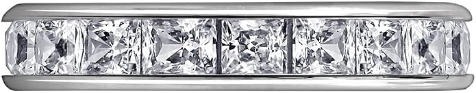 Amazon Essentials Platinum-Plated Sterling Silver Infinite Elements Cubic Zirconia Channel Princess-Cut All-Around Band Ring