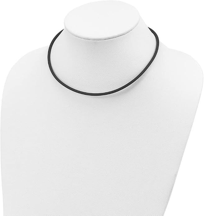 925 Sterling Silver 3mm Black Rubber Cord Chain Necklace 16" to 20"