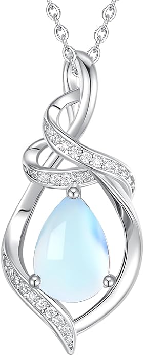 FANCIME Teardrop Birthstone Necklace for Women S925 Sterling Silver Elegant Ribbon Pendent Necklace Birthday Jewelry Gifts for Mom Wife Her, 16"+2" Inches