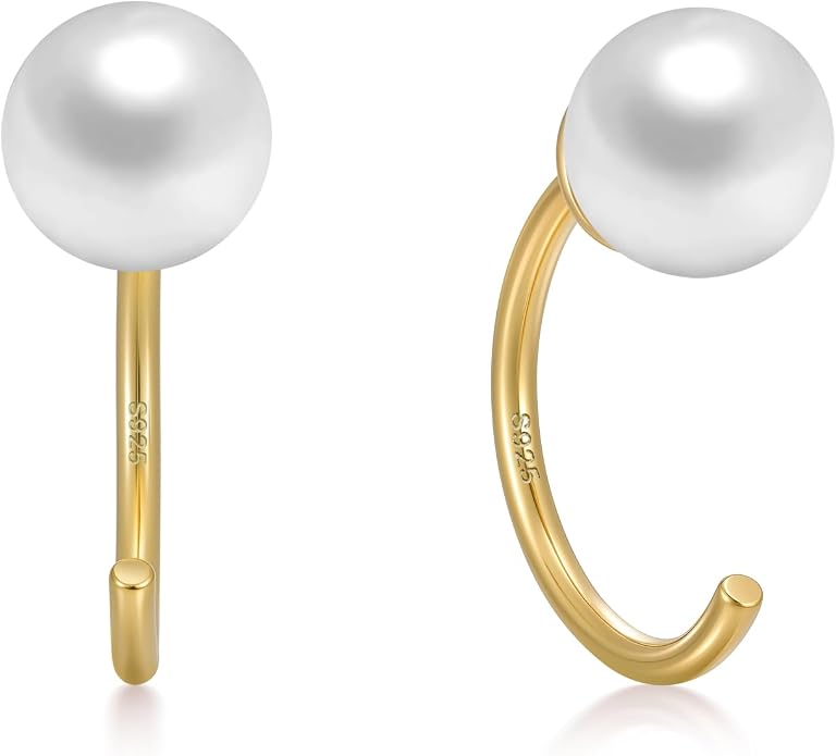 CHIC & ARTSY 925 Sterling Silver Half Hoop Earrings for Women, Small Huggie Hoops Set with Ball Bar Star Moon Cross & Pearl, Lightweight Comfort Fit Everyday & Sleep Earrings