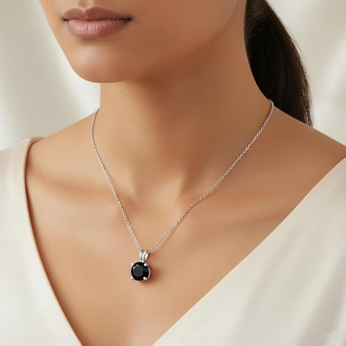 OdrillionGems Natural Gemstone Pendant Necklace, 925 Sterling Silver, Healing Crystal, Birthstone, Round Faceted, Handmade, Women Jewelry, Christmas Gift 16+2inch