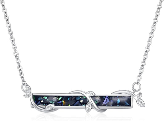 Bar Opal Leaf Necklace For Women S925 Sterling Silver White Opal Pendant with Leaf Charm Bar Pendant Jewelry Gift For Mom Daughter Wife