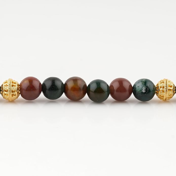 AAA Grade Natural Gemstone Beaded Bracelet, 14K Gold Plated with Evil Charm, Wicca & Reiki Healing Crystals, Handmade Bohemian Jewelry, Christmas Gift for Women (7+1inch)