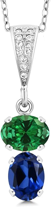 Gem Stone King 2-Stone Gemstone Birthstone Pendant Necklace for Women in 925 Sterling Silver | Oval 8x6MM | 18 Inch Silver Chain | Fine Jewelry for Her Mom Wife