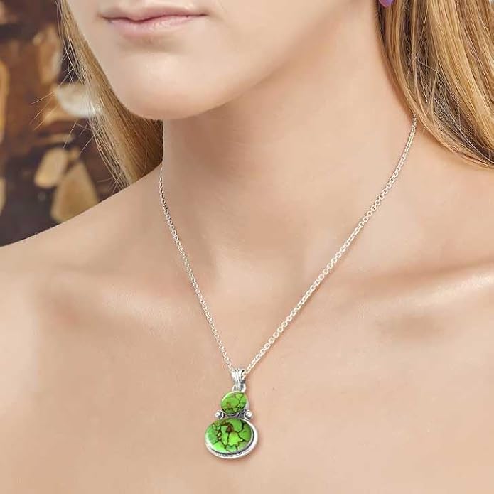 Handmade Genuine 925 Sterling Silver Pendant Necklace Natural Gemstone Crystal, Lapis, Onyx, Amber Oval Round Boho Jewelry For Women