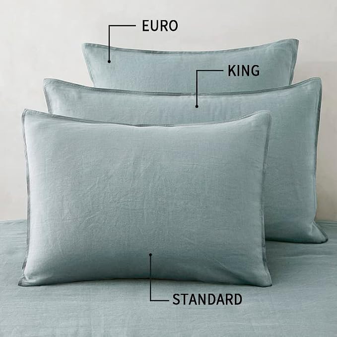 ATLINIA Linen Pillow Cases Euro Sham - 26 x 26 Inch Bed Pillow Protector Cover Set of 2 Bedding Cooling Neutral Pillowcase Shams Dusty Blue