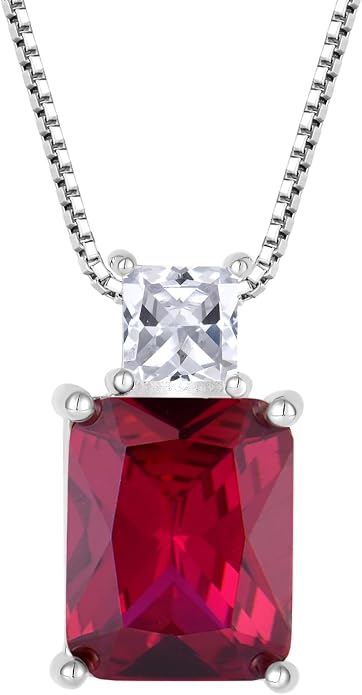STARCHENIE Princess/Emerald Cut Birthstone Pendant Necklace for Women 925 Sterling Silver Birthday Anniversary Jewelry Gifts