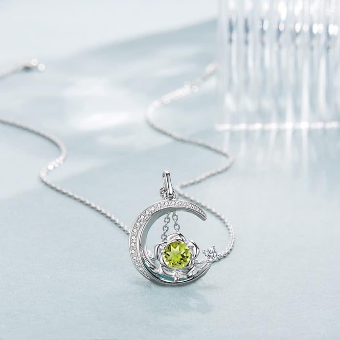 Birthstone Necklace for Women Sterling Silver Moon Pendant Necklaces Anniversary Birthday Fine Jewelry Gifts for Her Women Mother, Adjustable Chain