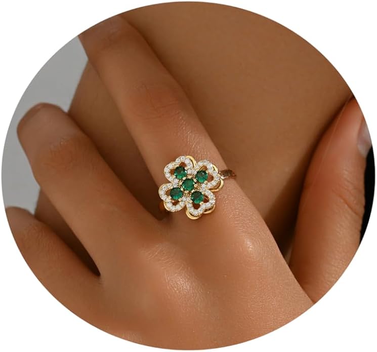 NONAMOIS Gold Rings for Women Evil Eye Flower Open Anti Anxiety Spinner Ring Adjustable Fidget Rings Jewelry Christmas Gifts
